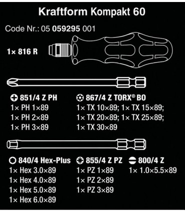 Wera KF Kompakt 60 Tornavida Bits Seti 18P 05059295001
