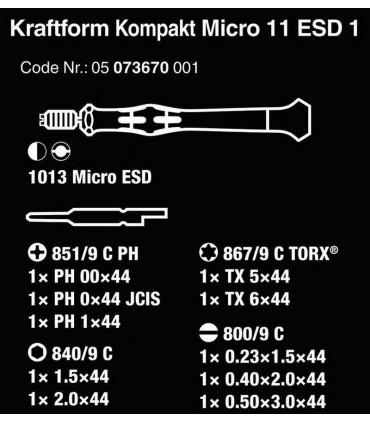 Wera 11 ESD Yarımay Hios Mikro Tornavida Bits Seti 05073670001