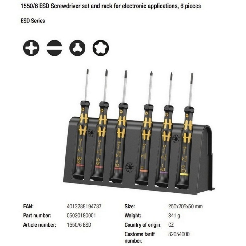 Wera 1550 ESD Mikro Tornavida Set 6lı 05030180001
