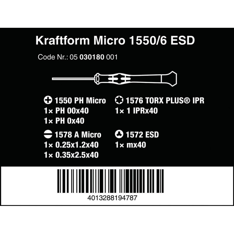 Wera 1550 ESD Mikro Tornavida Set 6lı 05030180001