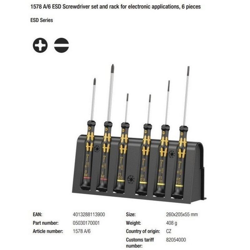 Wera 1578 A ESD Mikro Tornavida Yıldız Düz Set 6P 05030170001
