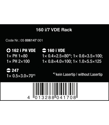 Wera 160 i/7 KF Plus 100 VDE Elektrikçi Tornavida Seti 05006147001