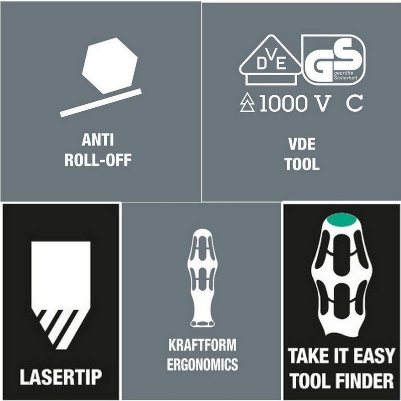 Wera 160i 165i KF Plus 100 VDE Elektrikçi Tornavida Seti 7P 05006148001