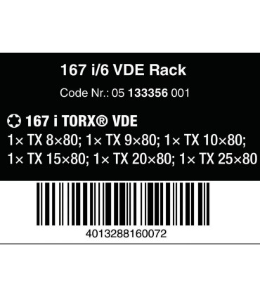 Wera 167 i/6 VDE Elektrikçi Torx Tornavida Seti 05133356001