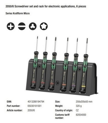 Wera 2050/6 Elektronikçi Mikro Tornavida Set 6lı 05030181001