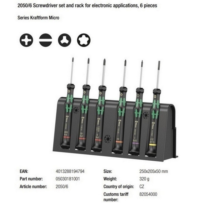 Wera 2050/6 Elektronikçi Mikro Tornavida Set 6lı 05030181001