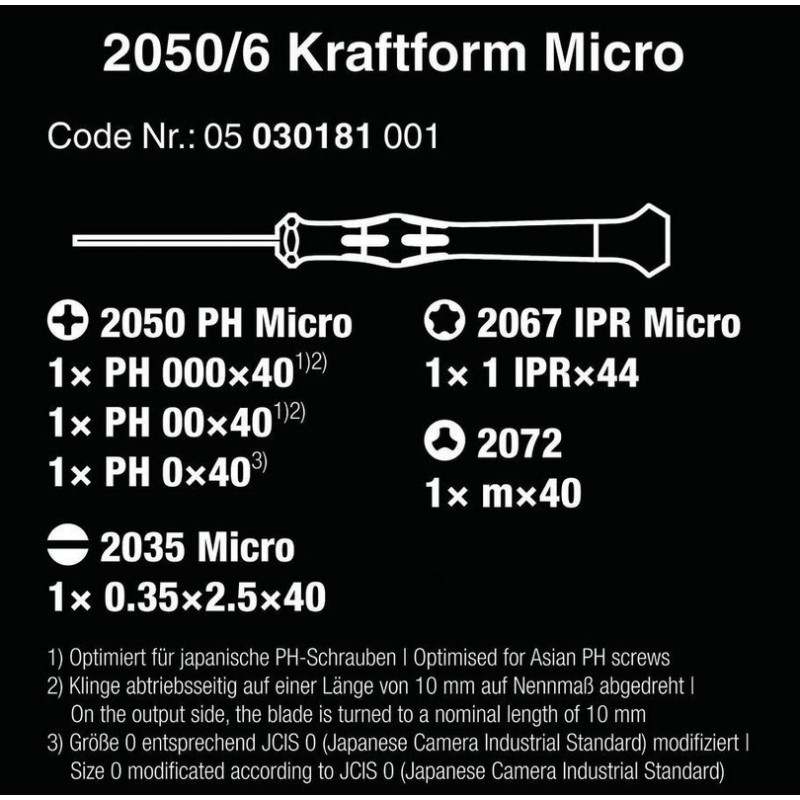Wera 2050/6 Elektronikçi Mikro Tornavida Set 6lı 05030181001