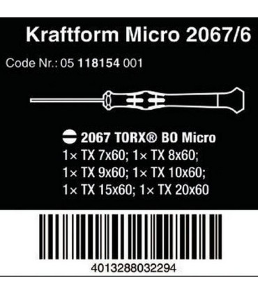Wera 2067/6 Delikli Torx BO Elektronikçi Mikro Tornavida Set 6lı 05118154001
