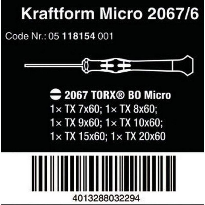 Wera 2067/6 Delikli Torx BO Elektronikçi Mikro Tornavida Set 6lı 05118154001