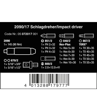 Wera 2090/17 Darbeli Vida Sökücü Set 05072017001