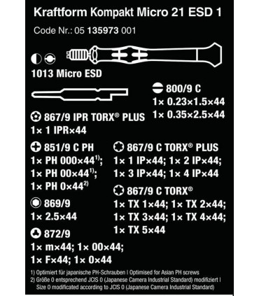 Wera 21 ESD Yarımay Hios Mikro Tornavida Bits Seti 05135973001