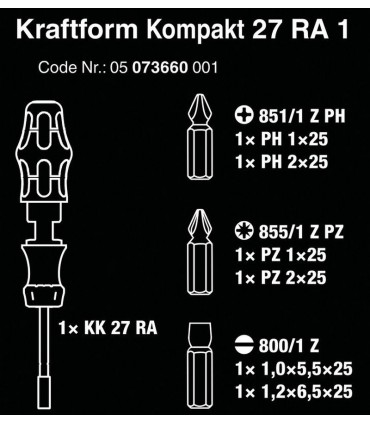 Wera 27 RA1 Tornavida Bits Seti KF Kompakt 05073660001