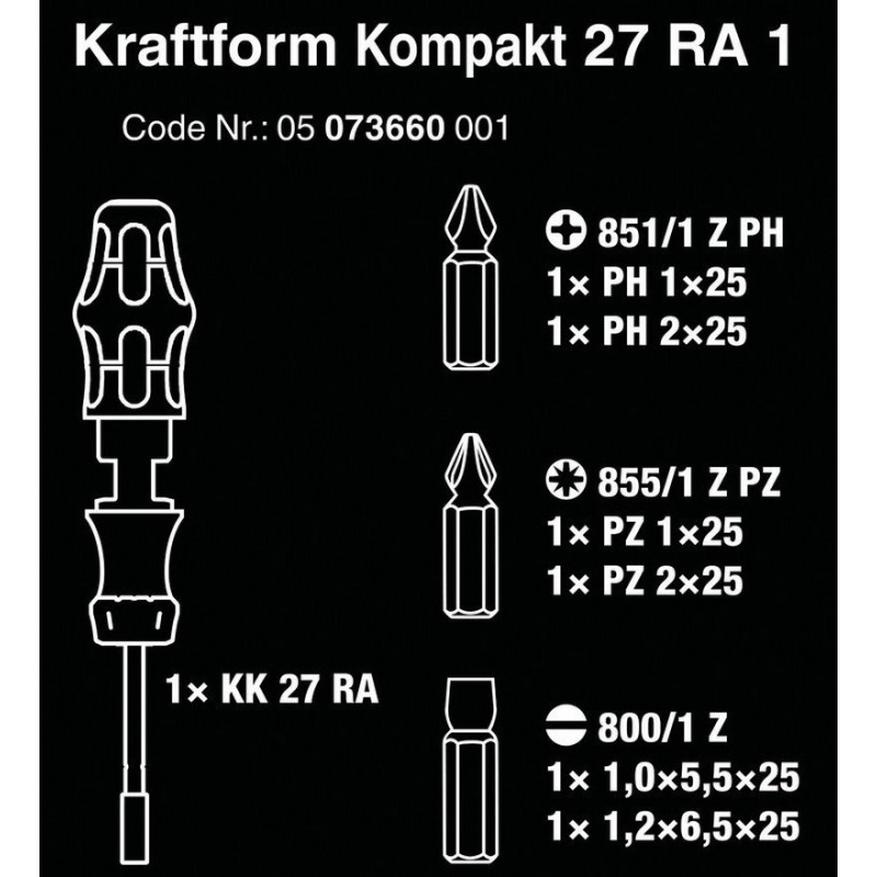 Wera 27 RA1 Tornavida Bits Seti KF Kompakt 05073660001