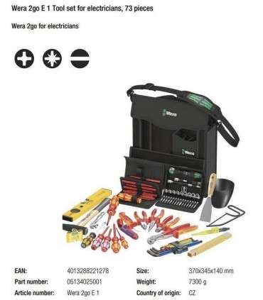 Wera 2go E1 Elektrikçi Alet Seti 05134025001