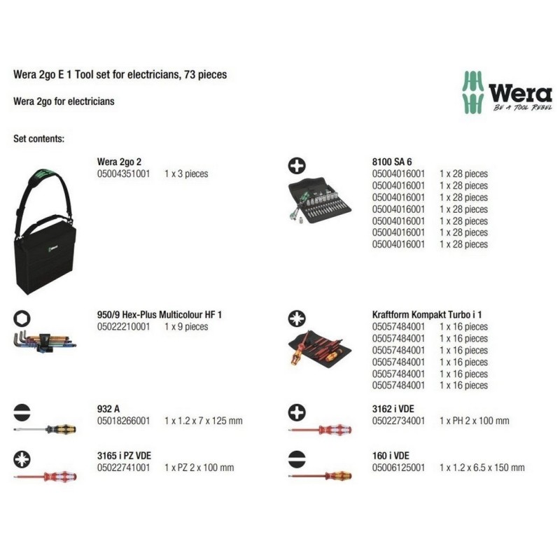 Wera 2go E1 Elektrikçi Alet Seti 05134025001