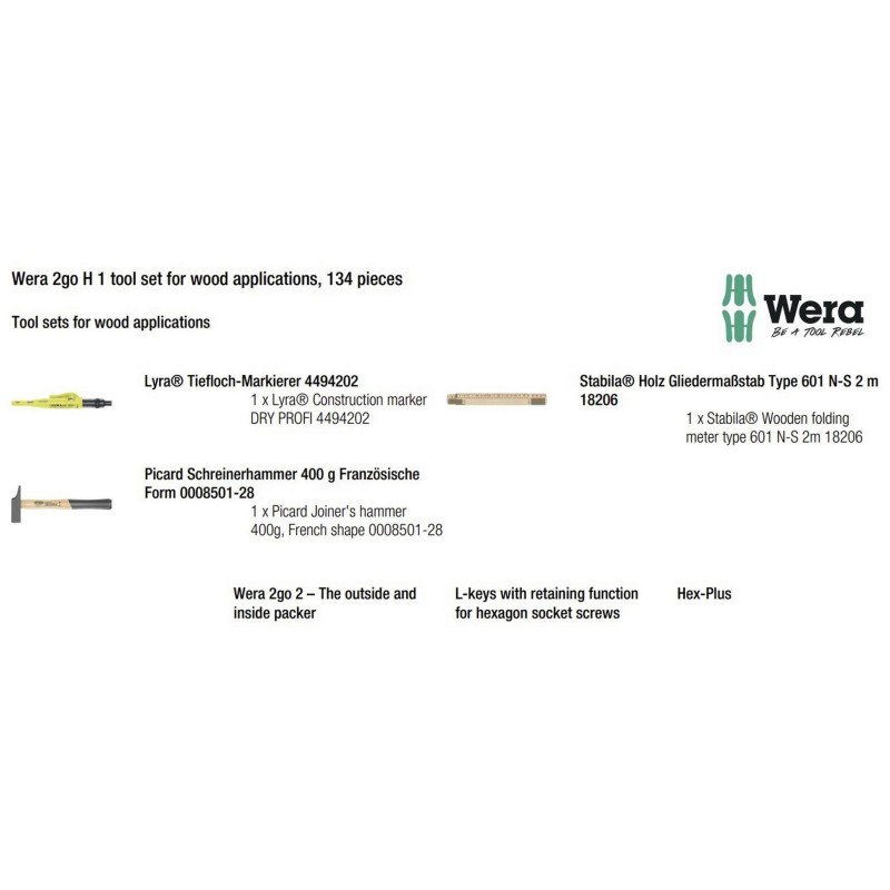 Wera 2go H1 Ağaç İşleri Alet Seti 05134011001