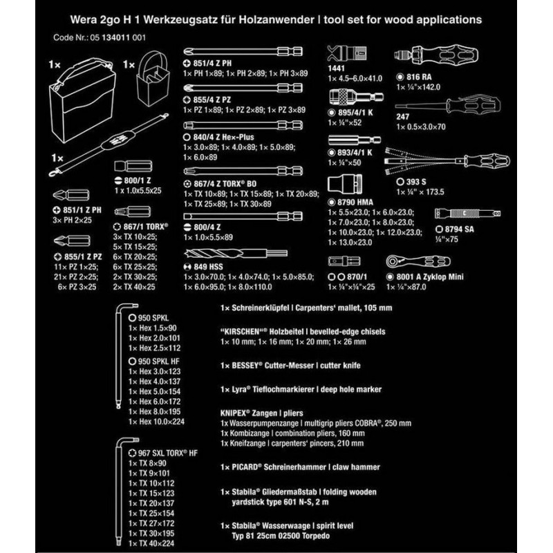 Wera 2go H1 Ağaç İşleri Alet Seti 05134011001