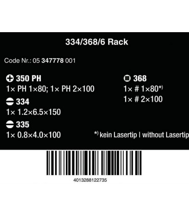 Wera 334/368/6 Raflı Tornavida Seti 6lı 05347778001