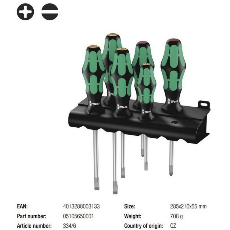 Wera 334/6 Lasertip Yıldız Düz Tornavida Set 6P 05105650001