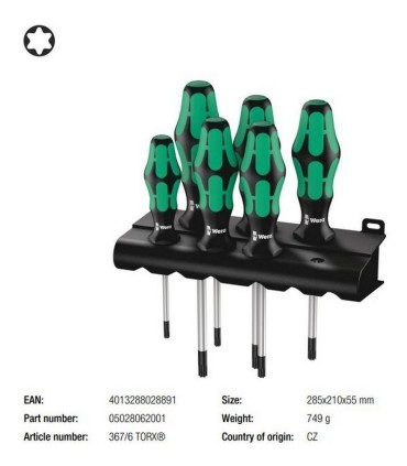 Wera 367/6 Torx Tornavida Seti 6lı 05028062001