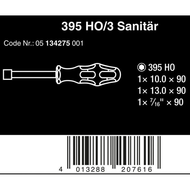 Wera 395 HO/3 Sıhhi Tesisat Lokmabaş Tornavida Seti 3P 05134275001