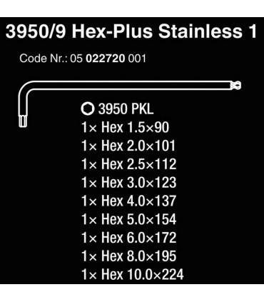 Wera 3950/9 PKL Hexplus Topbaş Alyan Anahtar Seti 1 05022720001