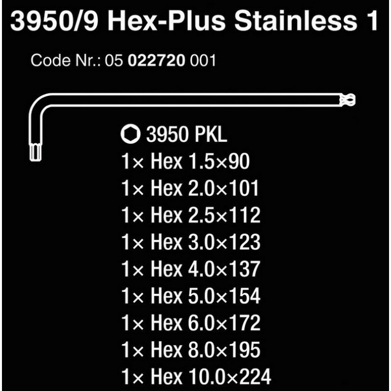 Wera 3950/9 PKL Hexplus Topbaş Alyan Anahtar Seti 1 05022720001