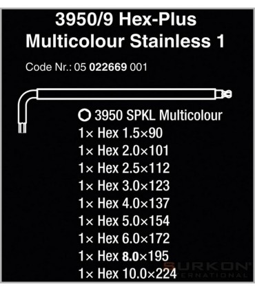 Wera 3950/9 SPKL Hexplus Renkli Topbaş Alyan Seti 05022669001