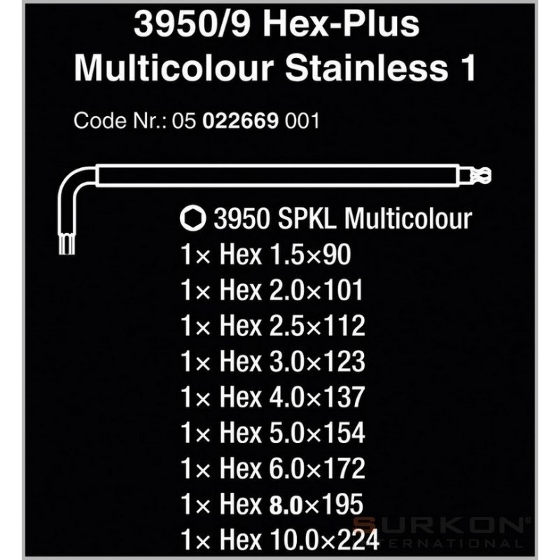 Wera 3950/9 SPKL Hexplus Renkli Topbaş Alyan Seti 05022669001