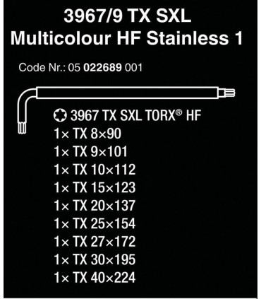 Wera 3967/9 SXL HF Torx Renkli Allen Anahtar Seti 05022689001