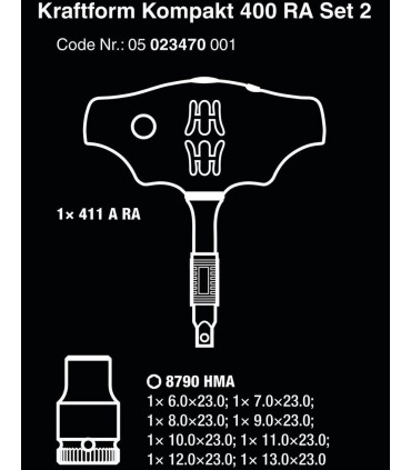 Wera 400 A RA KF Kompakt Rapidaptor Cırcırlı T Tornavida Set 2 05023470001