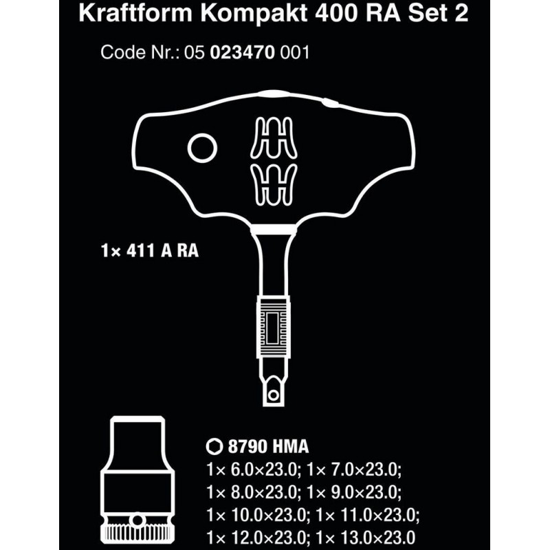 Wera 400 A RA KF Kompakt Rapidaptor Cırcırlı T Tornavida Set 2 05023470001