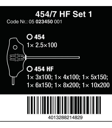 Wera 454 HF HexPlus T Tornavida Seti 7li 05023450001