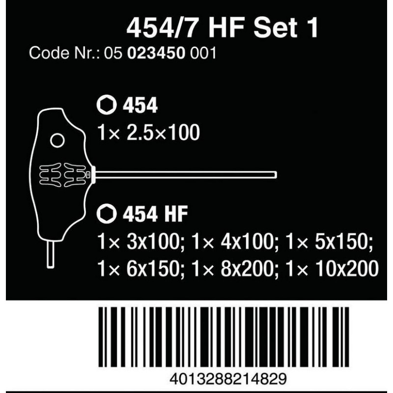Wera 454 HF HexPlus T Tornavida Seti 7li 05023450001