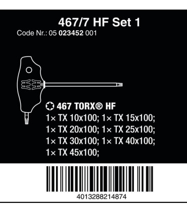 Wera 467/7 HF Torx T Tornavida Set 7li 05023452001