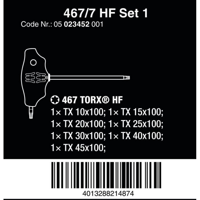 Wera 467/7 HF Torx T Tornavida Set 7li 05023452001