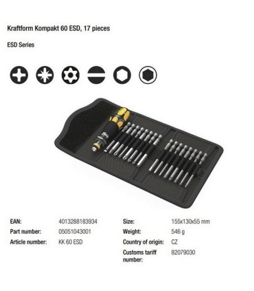 Wera 60 ESD Tornavida Bits Seti KF Kompakt 05051043001