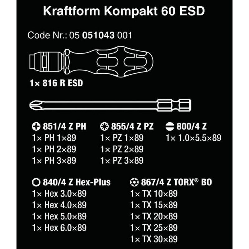 Wera 60 ESD Tornavida Bits Seti KF Kompakt 05051043001