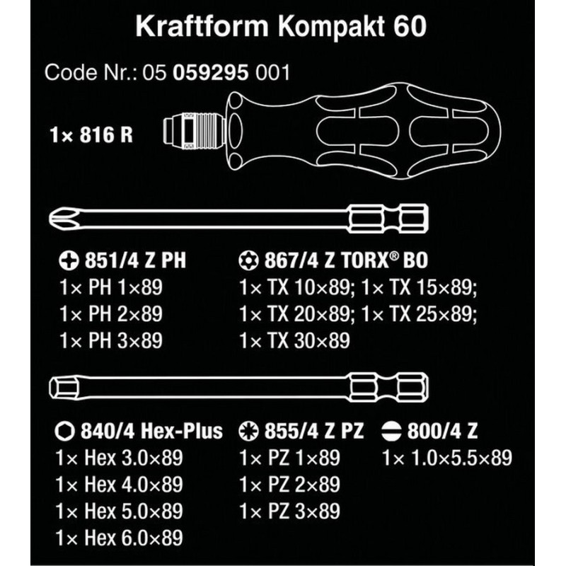Wera KF Kompakt 60 Tornavida Bits Seti 18P 05059295001