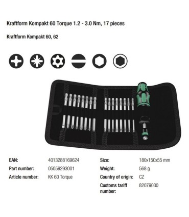 Wera KF Kompakt 60 Torklu Tornavida 1.2-3Nm Bits Seti 05059293001