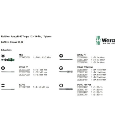 Wera KF Kompakt 60 Torklu Tornavida 1.2-3Nm Bits Seti 05059293001