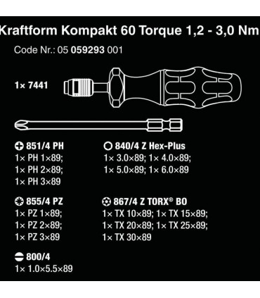 Wera KF Kompakt 60 Torklu Tornavida 1.2-3Nm Bits Seti 05059293001