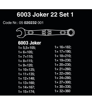 Wera 6003 Joker Yıldız Açık Ağız Kombine Anahtar Set 22P 05020232001