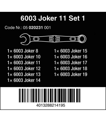 Wera 6003 Joker Yıldız Açık Ağız Kombine Anahtar Set 11P 05020231001