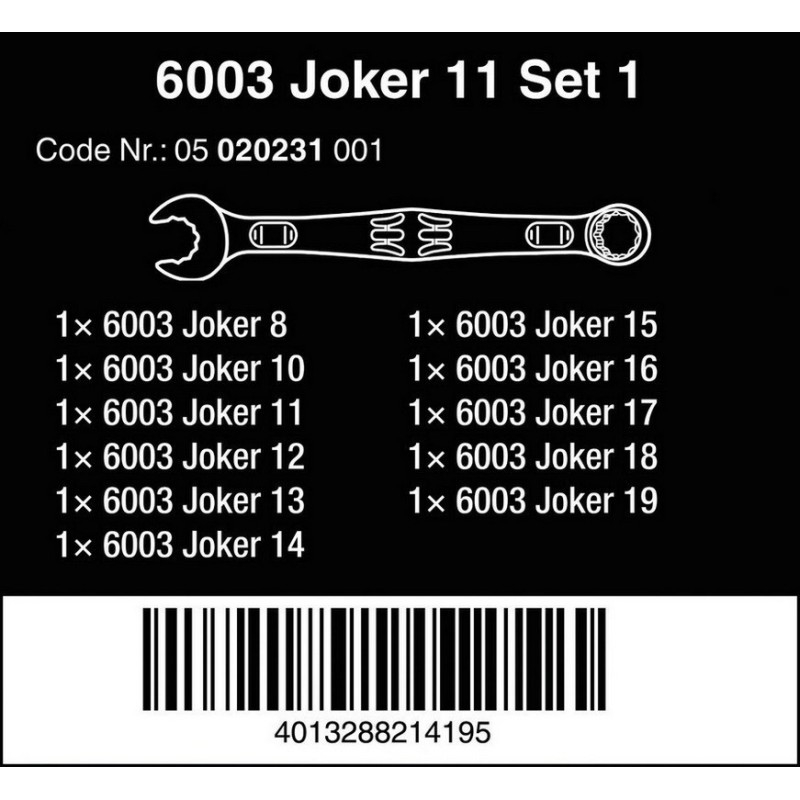 Wera 6003 Joker Yıldız Açık Ağız Kombine Anahtar Set 11P 05020231001