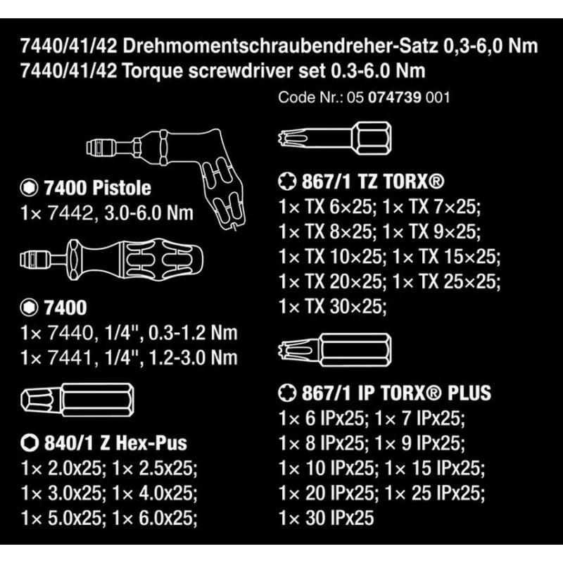 Wera 7440/41/42 0.3-6Nm Üçlü Torklu Tornavida Seti 05074739001