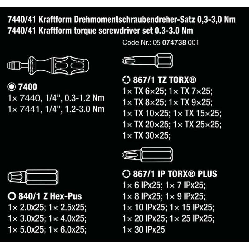 Wera 7440/41 0.3-3Nm İkili Torklu Tornavida Seti 05074738001