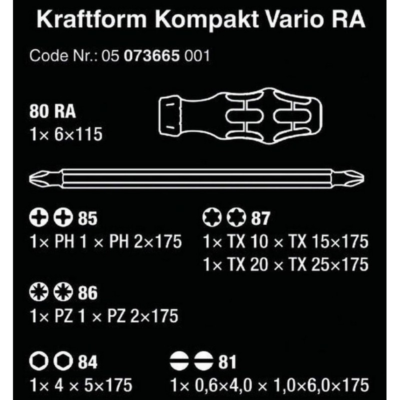 Wera 80 RA SB Vario Cırcırlı Tornavida Bits Seti 05073665001
