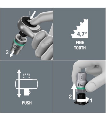 Wera 8003 A Zyklop 1/4" İtmeli Sürücü Metal Cırcır 05004003001
