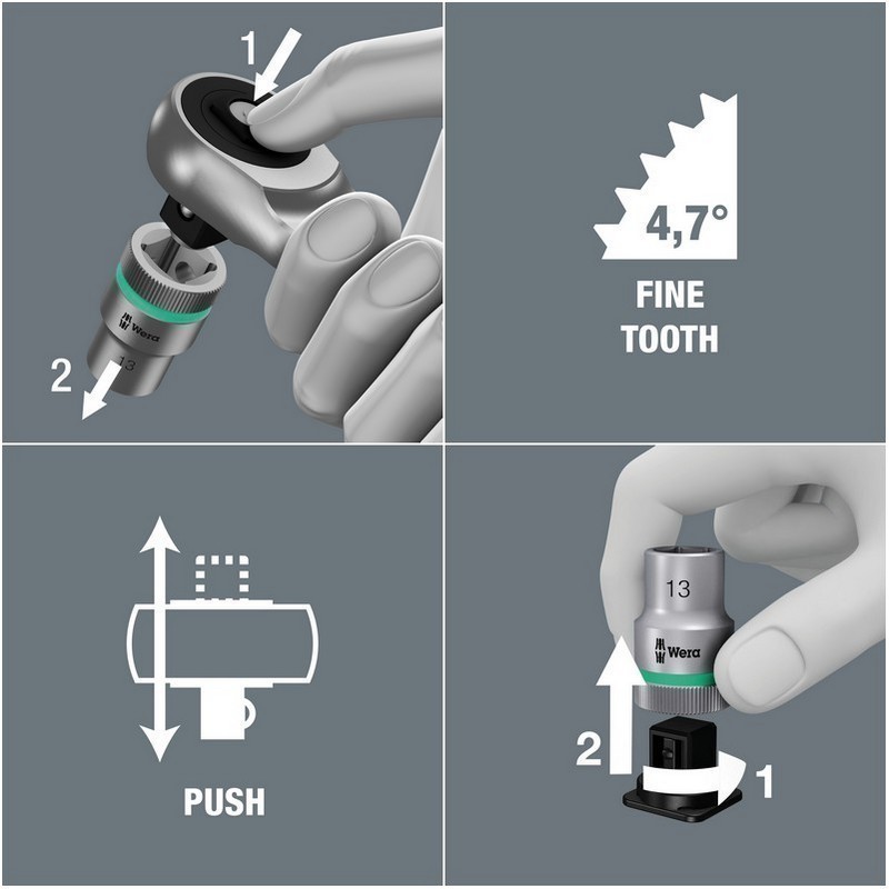 Wera 8003 A Zyklop 1/4" İtmeli Sürücü Metal Cırcır 05004003001